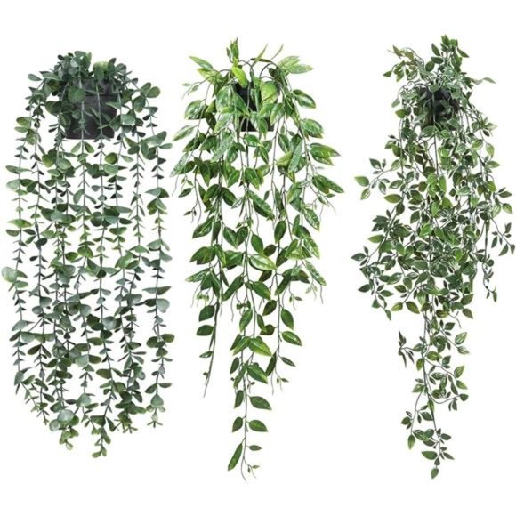 Artificial Hanging Plants 3 Pack Fake Potted Plants Wall Home Room Office Decor - Picture 1 of 6